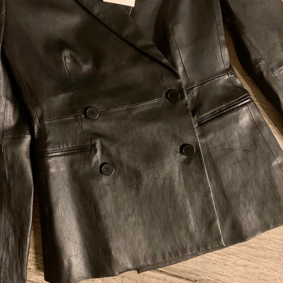 Theory Lamb Leather Blazer in Black. - Picture 9 of 11